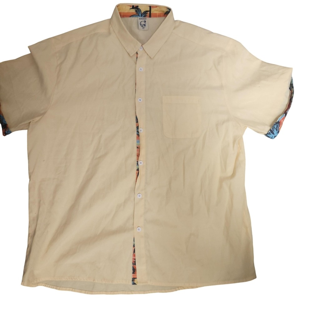 HARDADDY Shirt Mens‎ 2XL Yellow Button Up Short Sleeve Hawaiian Tropical Trim